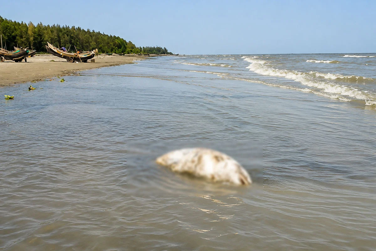 কুয়াকাটা সৈকতে ভেসে এলো মৃত ডলফিন